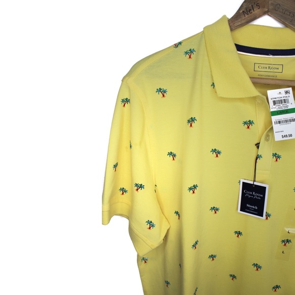 Club Room NWT Tropical Palm Tree Citron Aura Performance Pique Polo Large - Picture 3 of 8